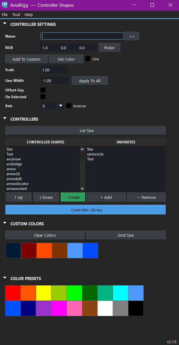 Controller Shape Menu